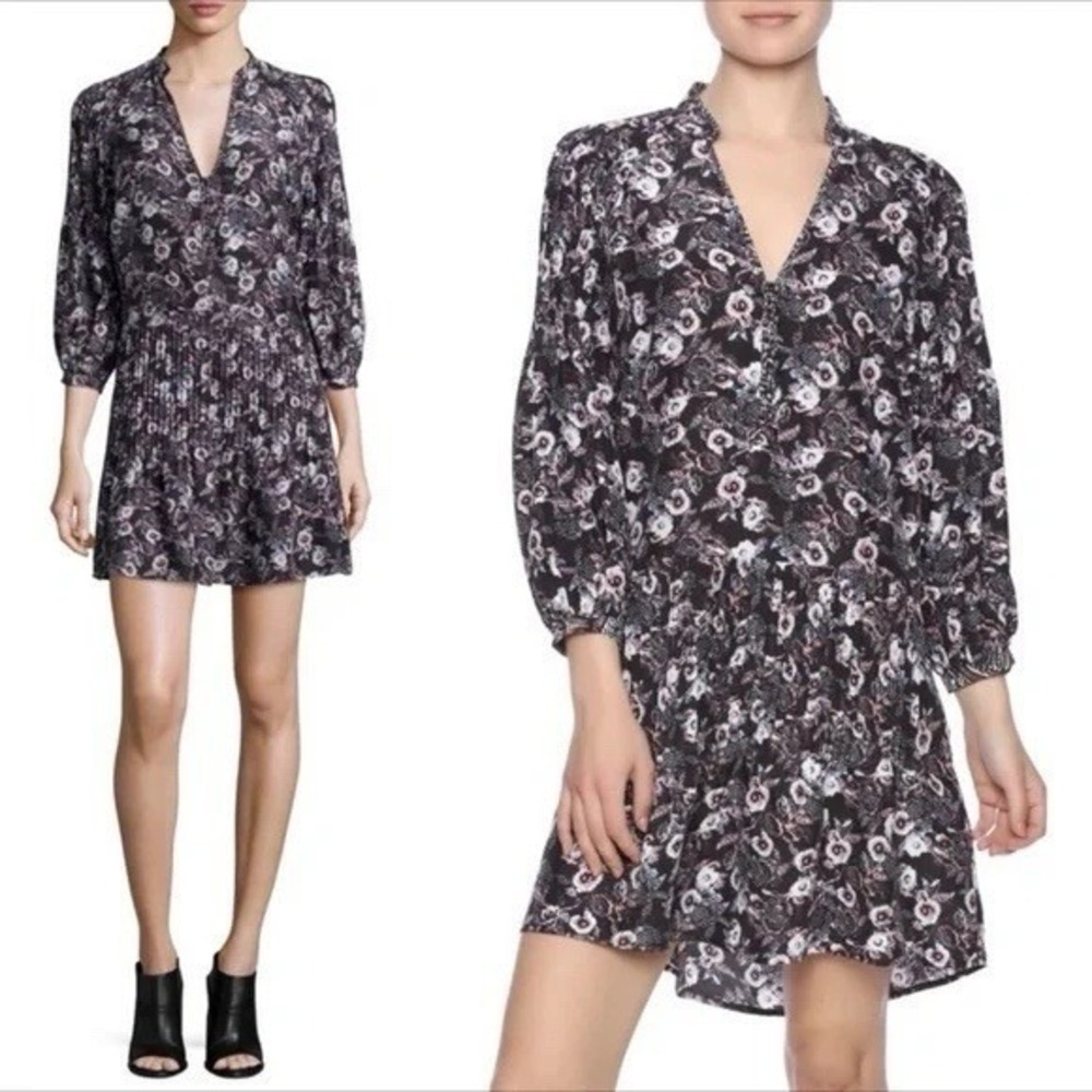 Veronica Beard Palmetto pintuck boho dress black size 2 3/4‎ sleeves 100% silk